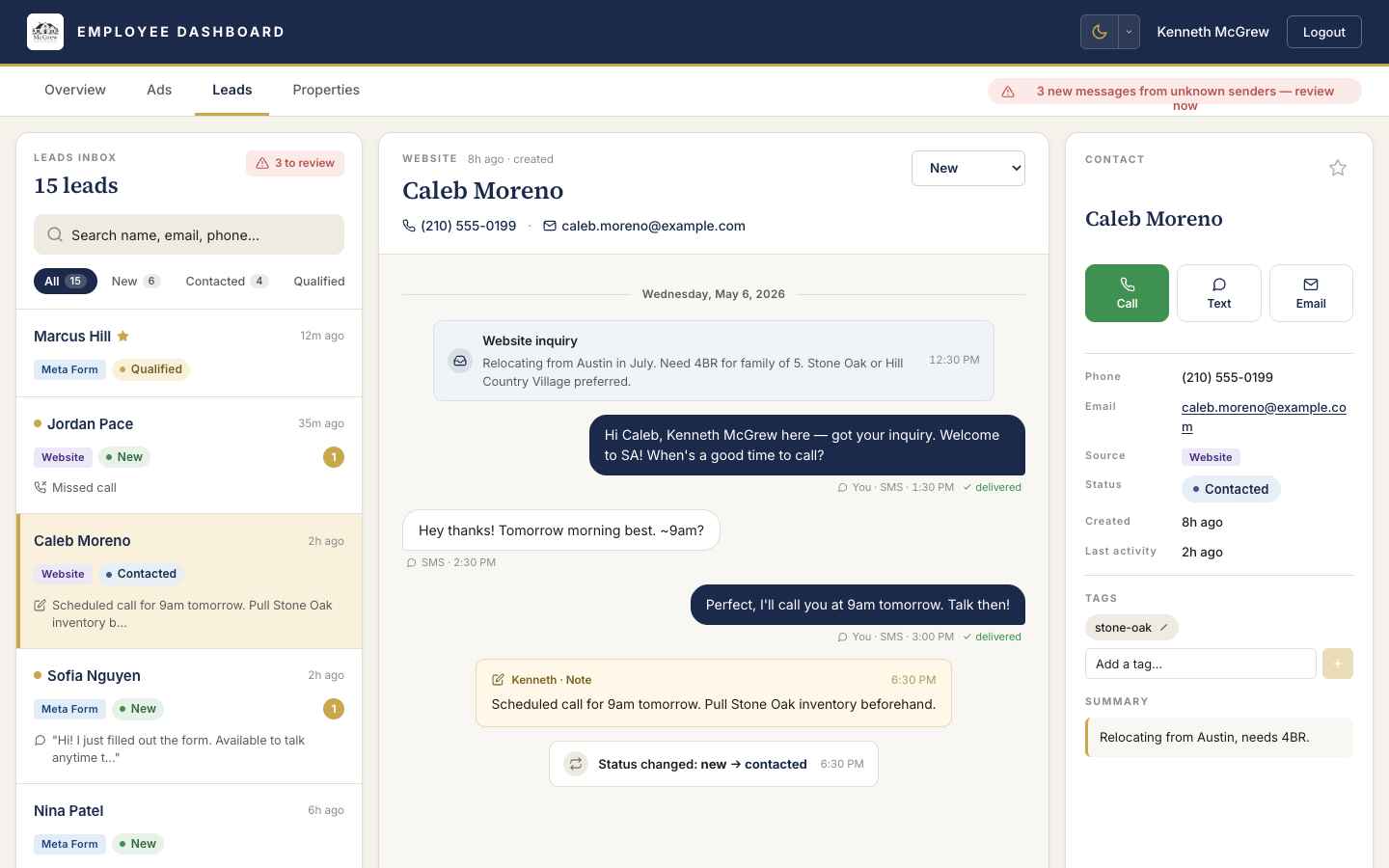 McGrew CRM — lead detail view